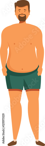 Overweight man is standing with hands in his pockets, showcasing the concept of obesity and unhealthy lifestyle