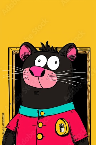 Cartoon Tasmanian Devil Character in Security Guard Uniform with Bright Background photo