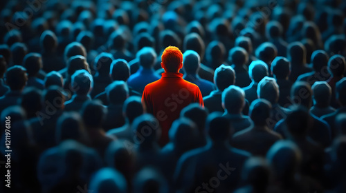 Unique person standing out from crowd of people