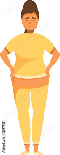 Plus size woman wearing yellow sportswear standing with hands on her hips, promoting body positivity and healthy lifestyle