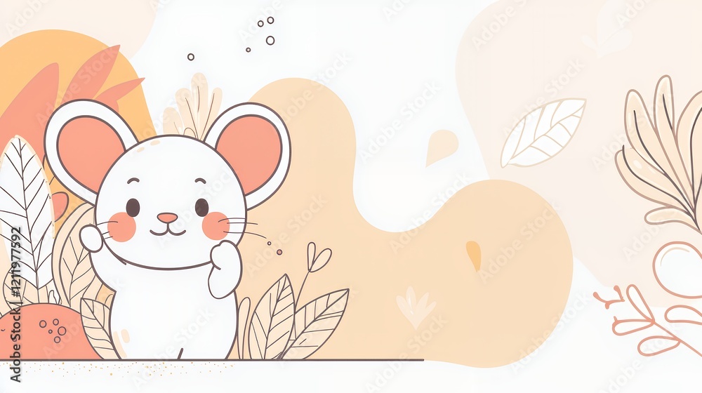 Adorable Cartoon Mouse amidst Pastel Floral Design Adorable Cartoon Mouse amidst Pastel Floral Design
