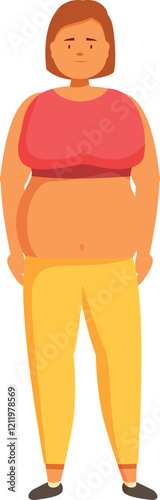 Illustration of an overweight woman standing, promoting body positivity and raising awareness about obesity