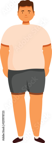 Cartoon illustration of an overweight man standing with hands behind his back, depicting obesity and health concerns