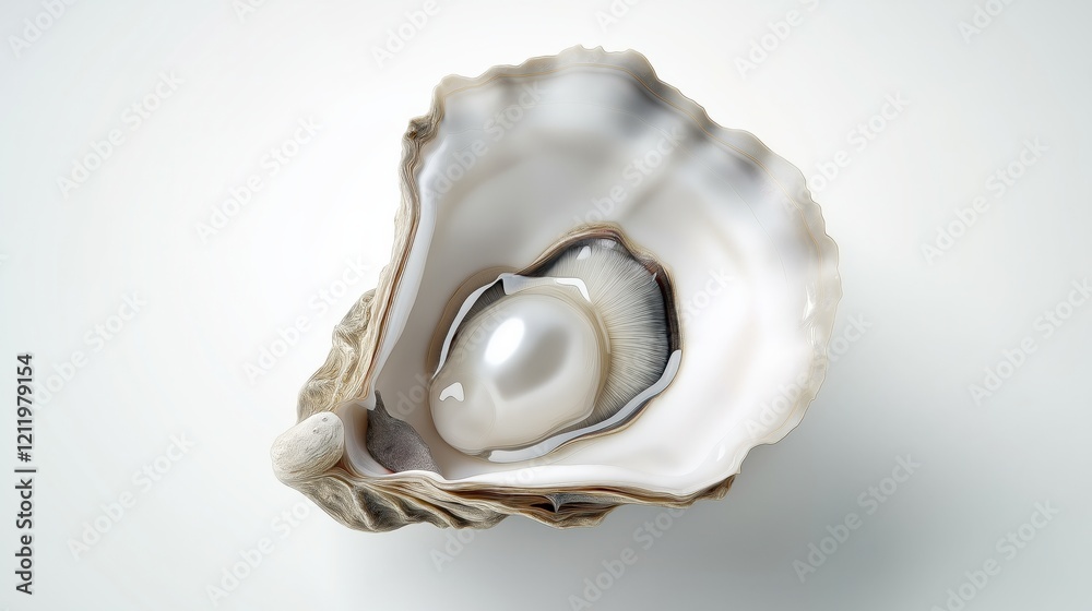 Oyster shell with a pearl in it on white background Oyster shell with a pearl in it on white background