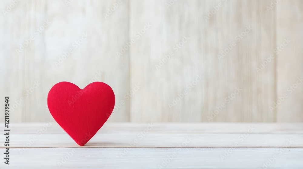 Fototapeta premium Minimalist red heart on wooden background symbolizing love and romance