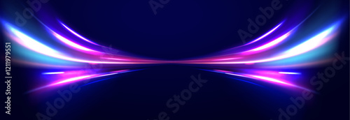 Light trail wave, fire path trace line, car lights, optic fiber and incandescence curve twirl. Big data traffic visualization, dynamic high speed, png, effect. Vector glowing lines air flow effect. 