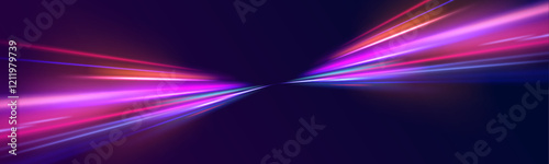 Abstract neon light motorway background. Light arc in neon colors  in the form of a turn. Magic bright shine glow of energy lines  shiny swirl power waves flow  electric trail glowing 