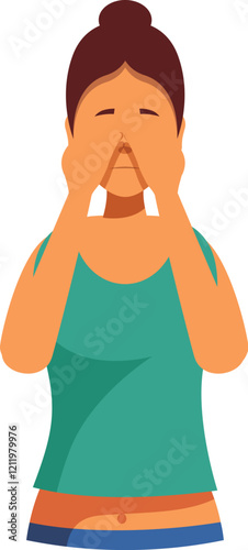 Woman covering face with hands, feeling ashamed and embarrassed, experiencing negative emotions and regret