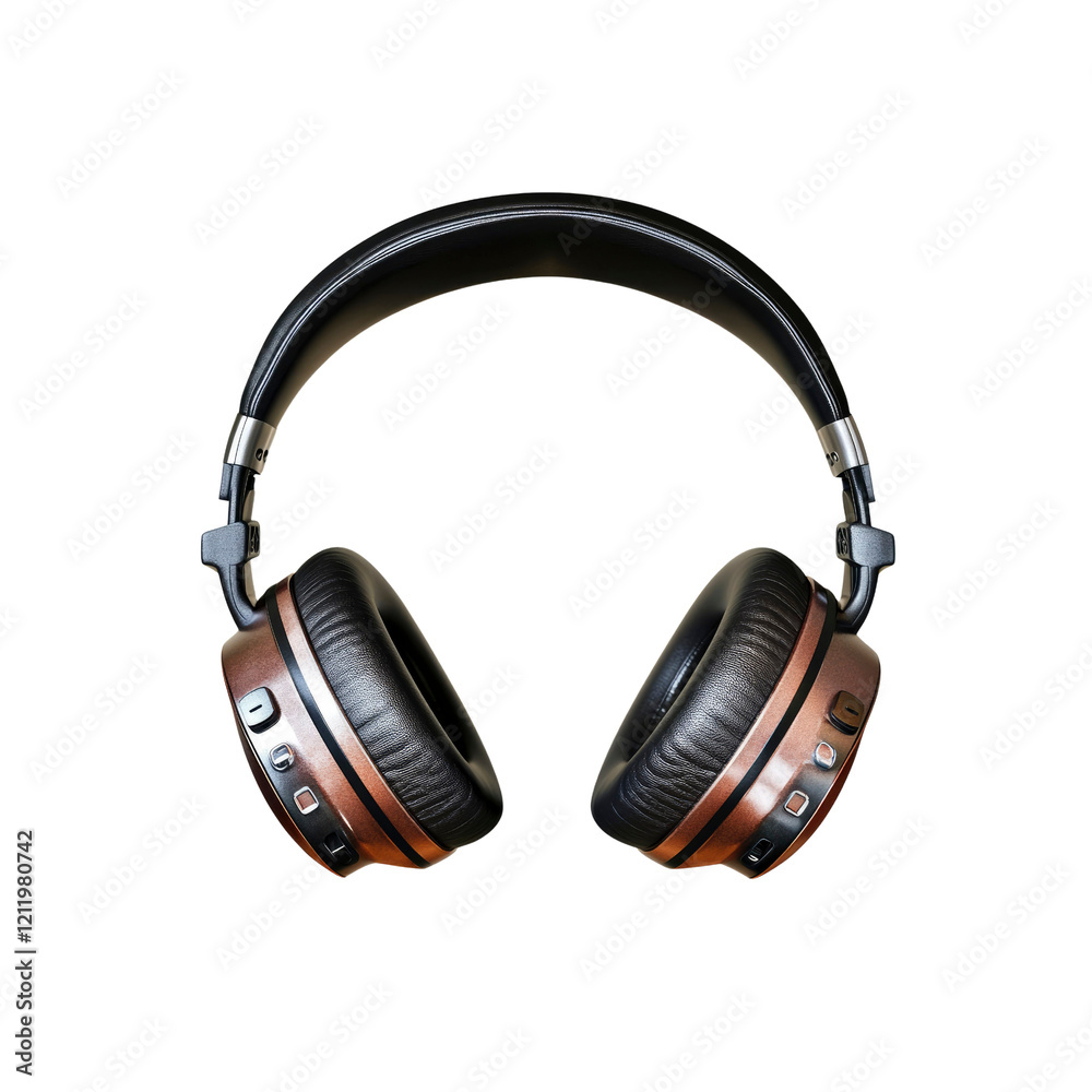 Stylish Over-Ear Headphones with Copper Accents - Isolated on White Background Stylish Over-Ear Headphones with Copper Accents - Isolated on White Background
