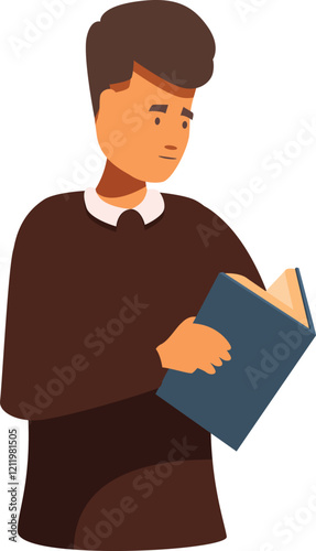 Young man concentrating on reading a textbook, focused on learning and education