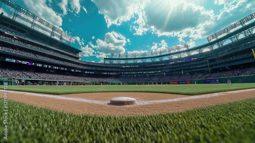 Fototapeta premium A baseball field with a ball in the middle, perfect for sports and outdoor activities