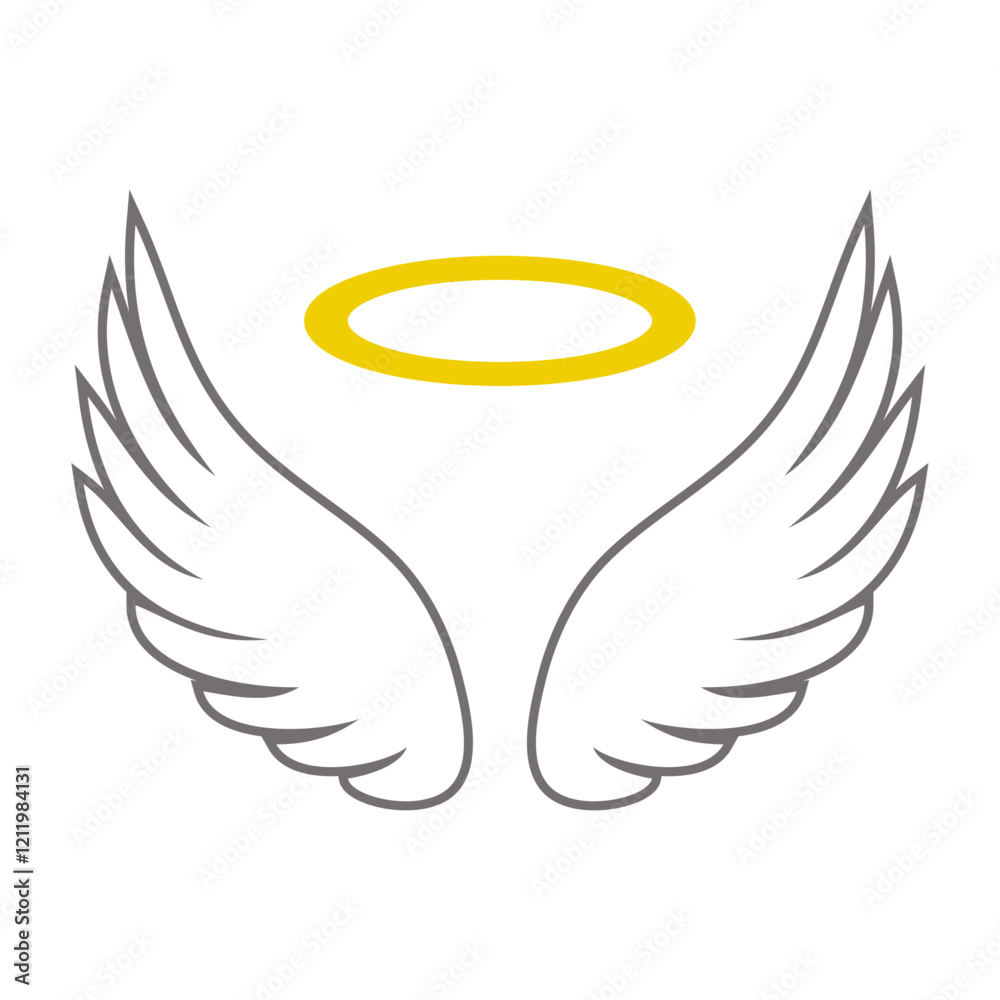 Fototapeta premium Un par de alas de ángel con un halo dorado flotando.
