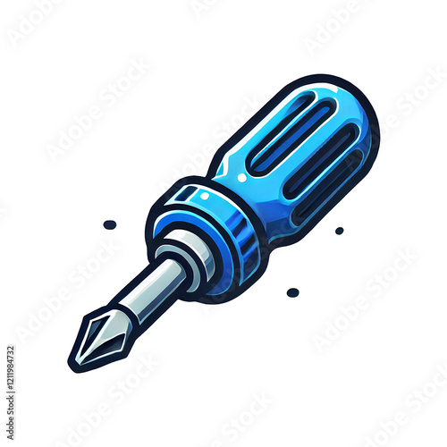 Blue Handled Cartoon Screwdriver on White photo