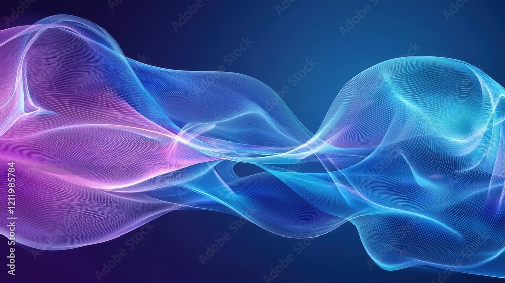 Obraz premium Ethereal Abstract Waves of Light Illustrating Flowing Energy and Motion in Soft Blue and Purple Hues Against a Deep Blue Background