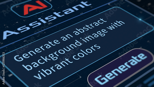 Generative AI software, user interface, AI image generation from text prompt, artificial intelligence assistant, futuristic technology concept (3d render)