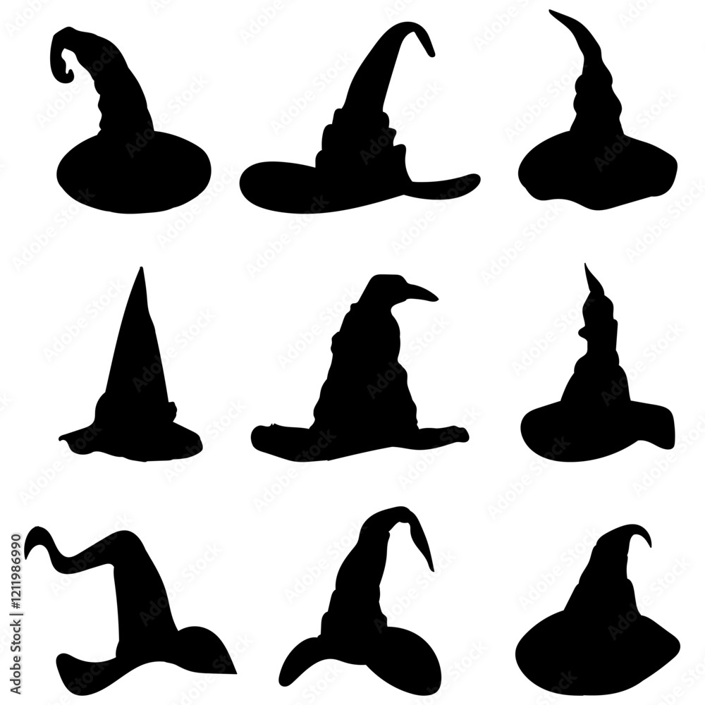 silhouette witch hat collection, vector silhouette witch hat collection, vector