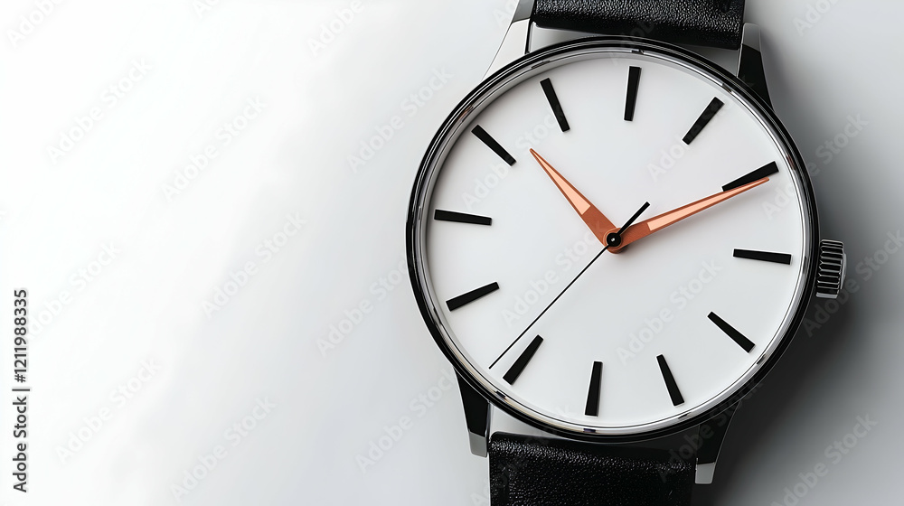 Elegant wristwatch on white background, showcasing time, minimalist design, perfect for advertising Elegant wristwatch on white background, showcasing time, minimalist design, perfect for advertising
