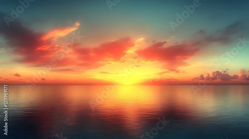 Vibrant Sunset Over Calm Ocean Waters