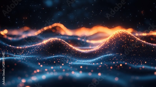 Abstract Glowing Particle Wave Background Blue and Orange Digital Landscape