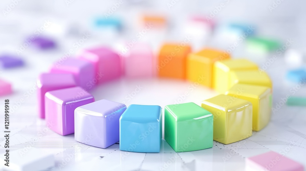 Fototapeta premium Colorful cubes circle, white background, design concept