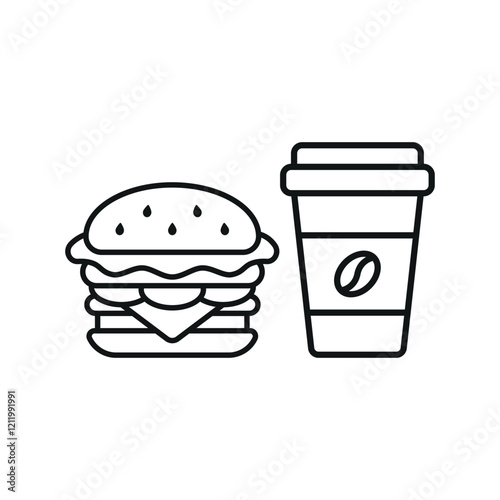 Coffee paper cup drink and hamburger food icon with a sleek and modern flat design featuring clean lines and minimalist aesthetics