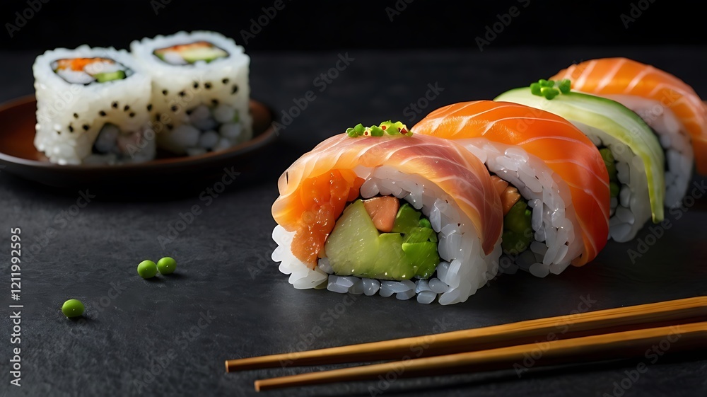 many prepared and delicious sushi many prepared and delicious sushi