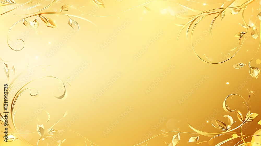 Golden Floral Design Background With Elegant Swirls Golden Floral Design Background With Elegant Swirls