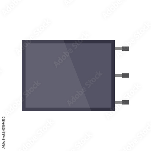 Vector illustration of a rectangular flat panel with three connectors using a minimal design.