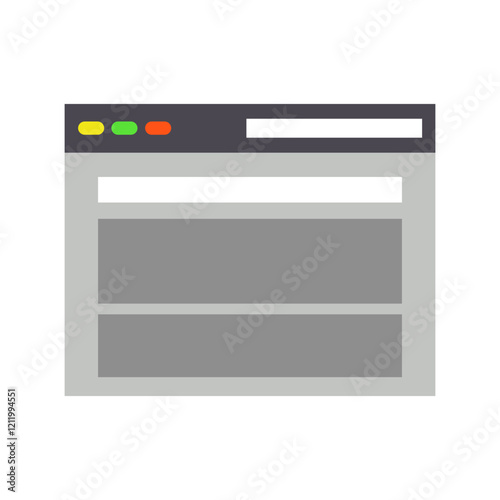 Vector of a flat webpage mockup with a browser frame, colored buttons, and three gray sections.
