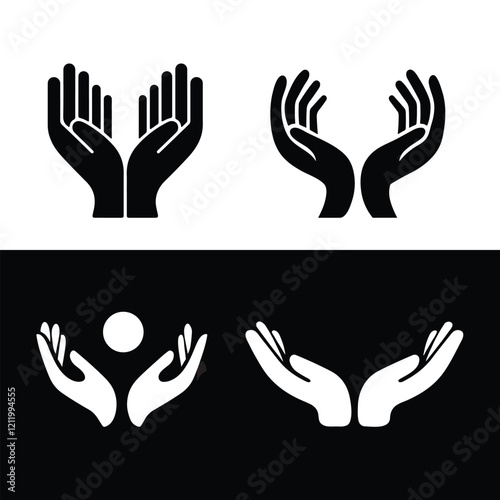 Worship Silhouette. Prayer hands, namaste gesture sign isolated on white background. peace and care vector flat illustration.