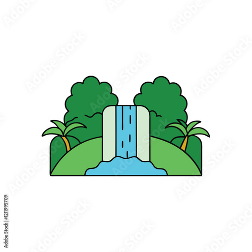 illustration of a waterfall with trees