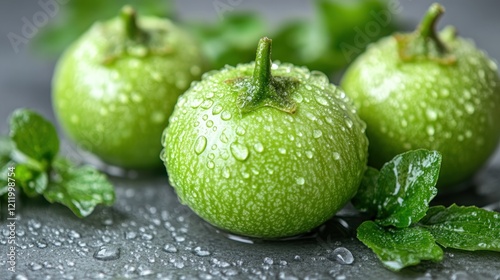 Fresh Green Eggplants, Dew Drops, Kitchen, Cooking