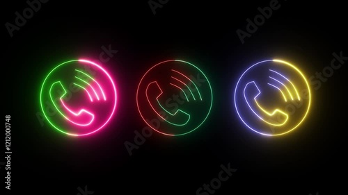 Calling icon animation by multi color neon on black background
