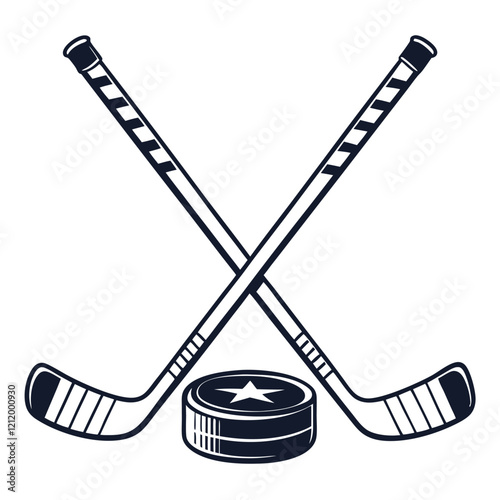ice hockey stick and puck on white background 