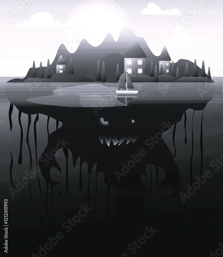 The image of the island in the form of a vector, representing something terrible.