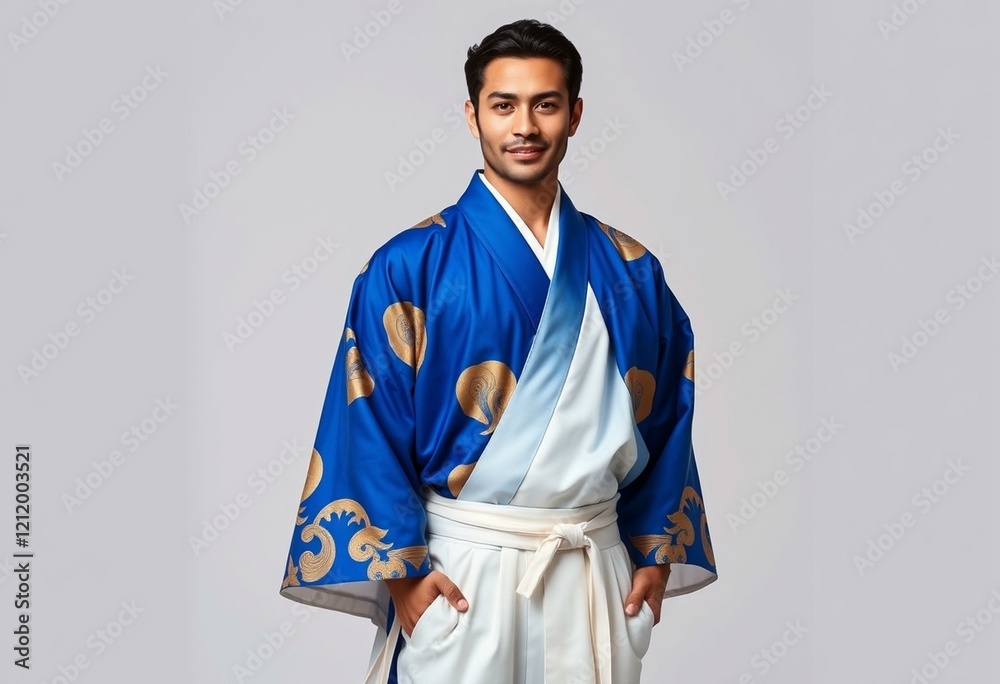Male in traditional Japanese clothing, studio setting Male in traditional Japanese clothing, studio setting