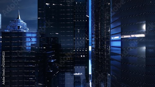 Travel through the high-rise buildings of the technology city, high-tech city center, futuristic city overpasses and buildings, and the city's rapid economic development.