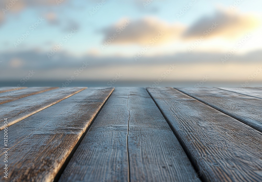 Tranquil Wooden Deck Overlooking Calm Water with Gentle Waves and Soft Cloudy Sky at Dusk, Inviting Relaxation and Peaceful Atmosphere for Scenic Views Tranquil Wooden Deck Overlooking Calm Water with Gentle Waves and Soft Cloudy Sky at Dusk, Inviting Relaxation and Peaceful Atmosphere for Scenic Views