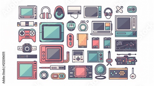 Nineties Set Icons Flat Vector Illustration