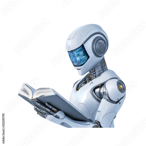 Futuristic Robot Reading a Book - AI and Knowledge Acquisition