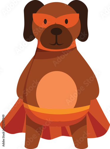 Cartoon illustration of a brown dog wearing an orange superhero costume, symbolizing courage, strength, and pet heroism