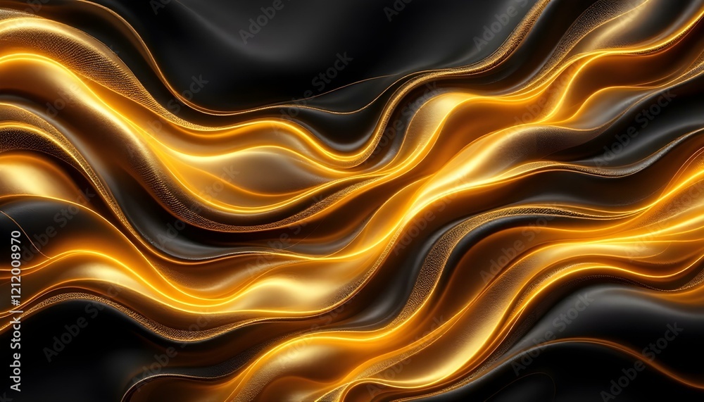 Elegant abstract wallpaper with intricate golden and silver wave patterns undulating over a rich black background, showcasing a glossy metallic texture with shimmering highlights that catch the light Elegant abstract wallpaper with intricate golden and silver wave patterns undulating over a rich black background, showcasing a glossy metallic texture with shimmering highlights that catch the light