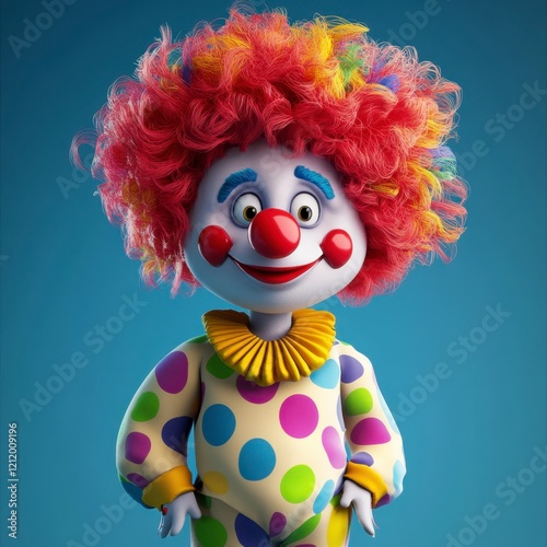 Colorful Cartoon Clown Character with Big Hair and Polka Dots