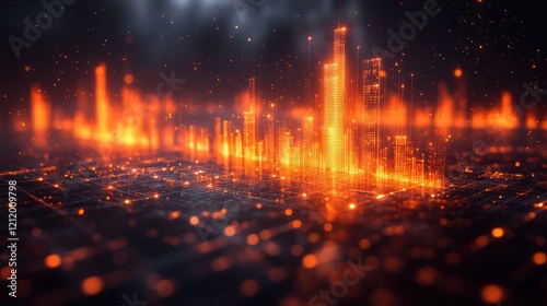 Fiery Digital Metropolis  A futuristic cityscape ablaze with incandescent energy.