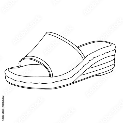 Espadrilles for Women's Flats Dressy Comfort Flat Open Toe line art, Technical sketch hand drawing outline vector doodle side isometric 3D view isolated on white background for coloring page