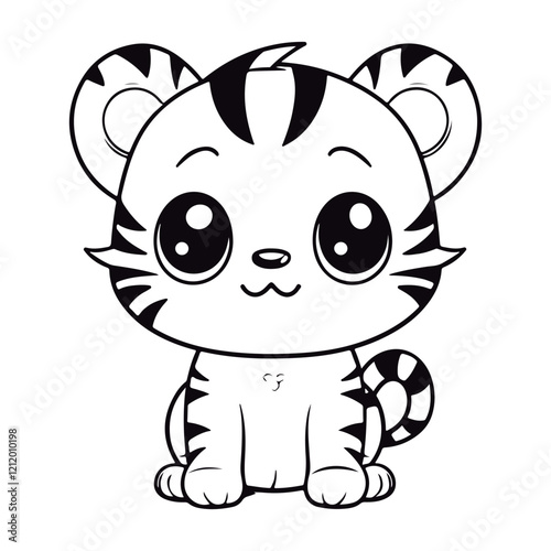 Coloring book for kids baby Tiger kawai vector.