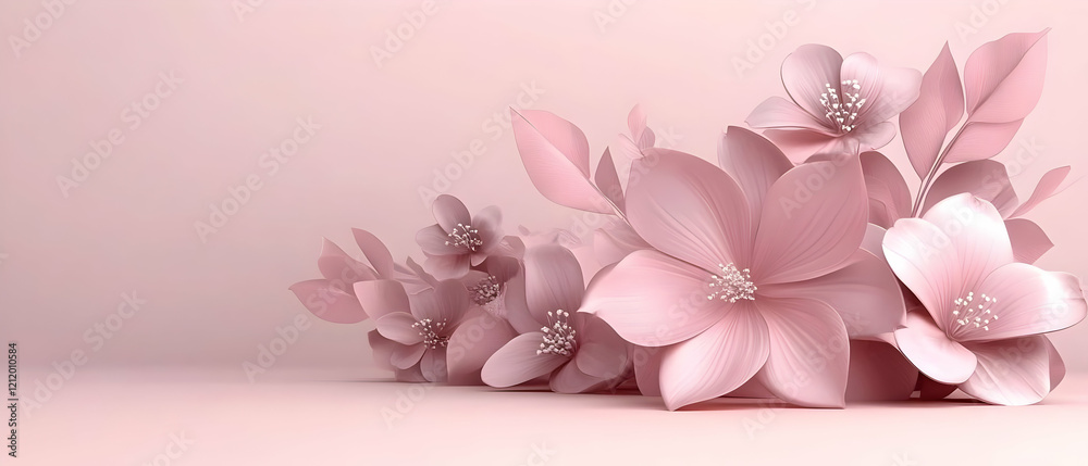 Pink flowers, minimalist background, website banner Pink flowers, minimalist background, website banner
