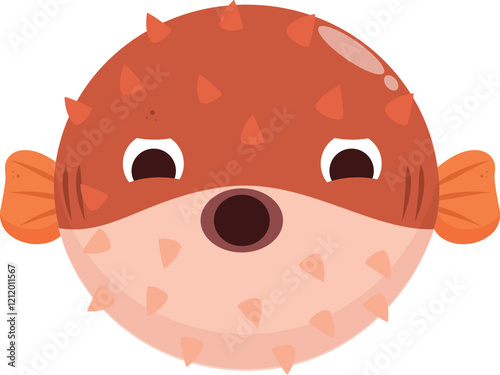 Cartoon puffer fish blowing up, showing a surprised expression, funny sea creature for kids designs photo