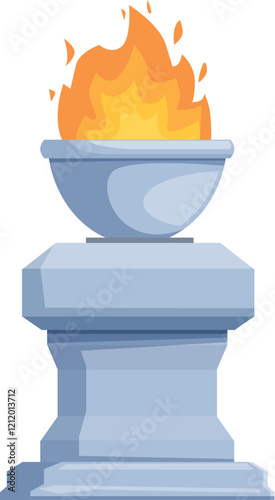 Eternal flame burning brightly in a bowl atop a stone pedestal, symbolizing remembrance, honor, and enduring spirit
