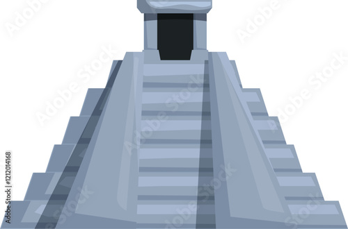 Stone steps lead to a dark entrance at the top of a mayan pyramid, a testament to ancient architecture and civilization